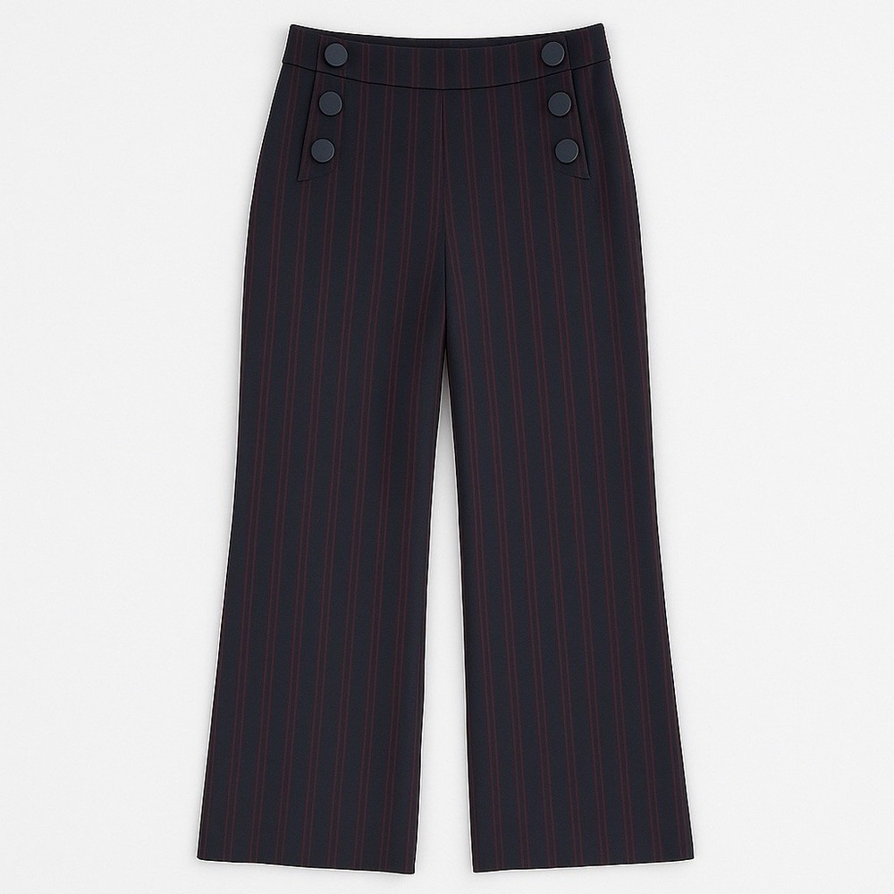 Loft Pants Julie Trouser‎ Wide Leg Sailor Buttons High Waist Career Casual 4